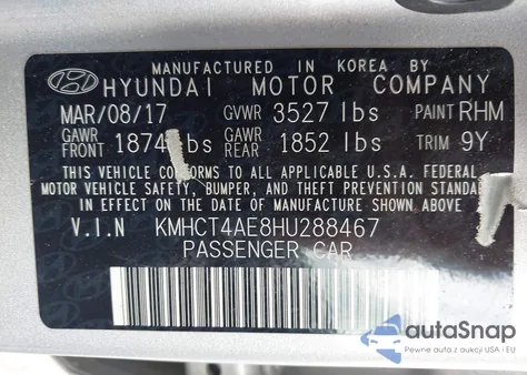 2017 Hyundai Accent Se z USA, uszkodzony, nr VIN KMHCT4AE8HU288467